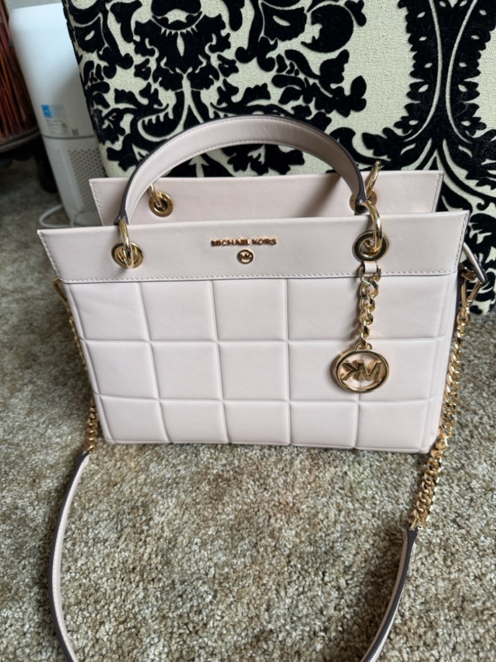 Michael Kors Pale Pink Quilted Satchel with Gold Hardware